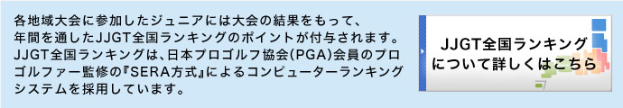 各地域大会に参加したジュニアには大会の結果をもって、
年間を通したJJGT全国ランキングのポイントが付与されます。